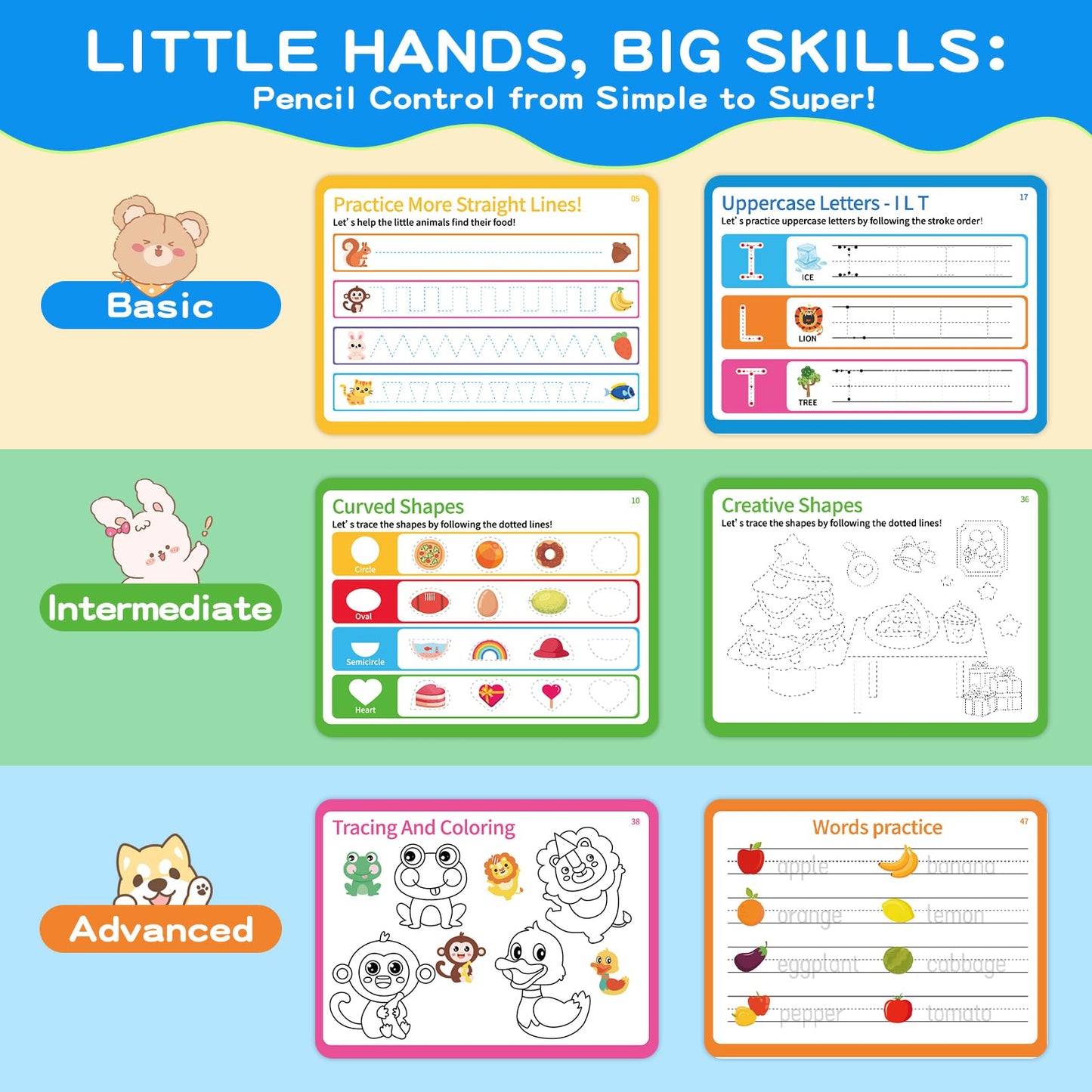 Momo And Nashi alphabet tracing book for kids age 3 showing fine motor skill line practice