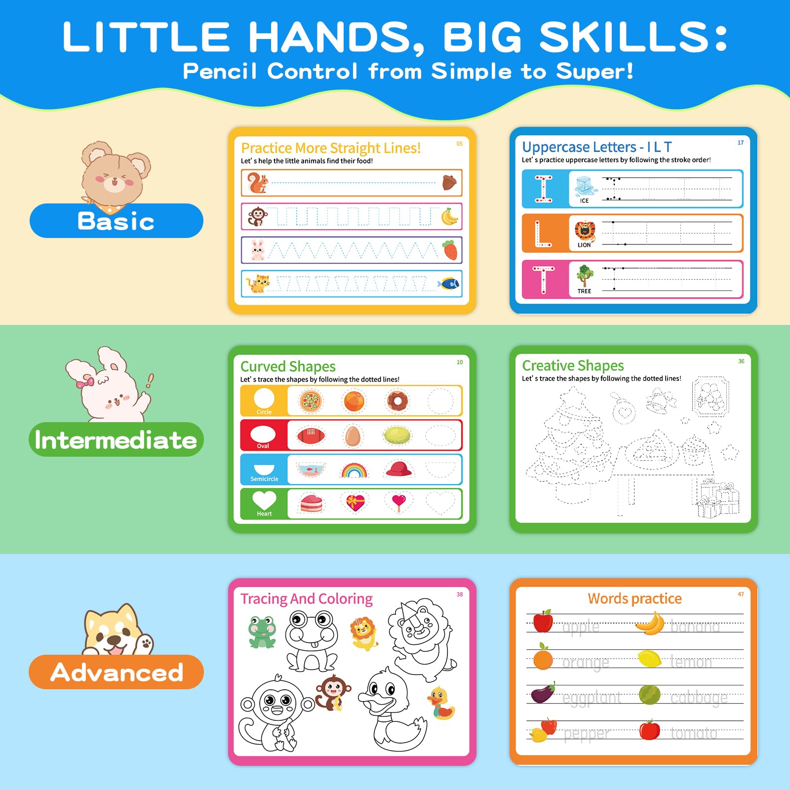 Momo And Nashi alphabet tracing book for kids age 3 showing fine motor skill line practice