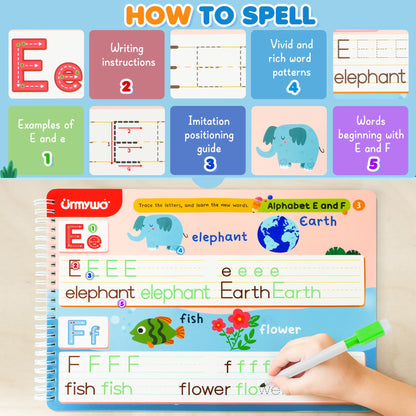 URMYWO preschool tracing workbook showing counting and number learning activities.