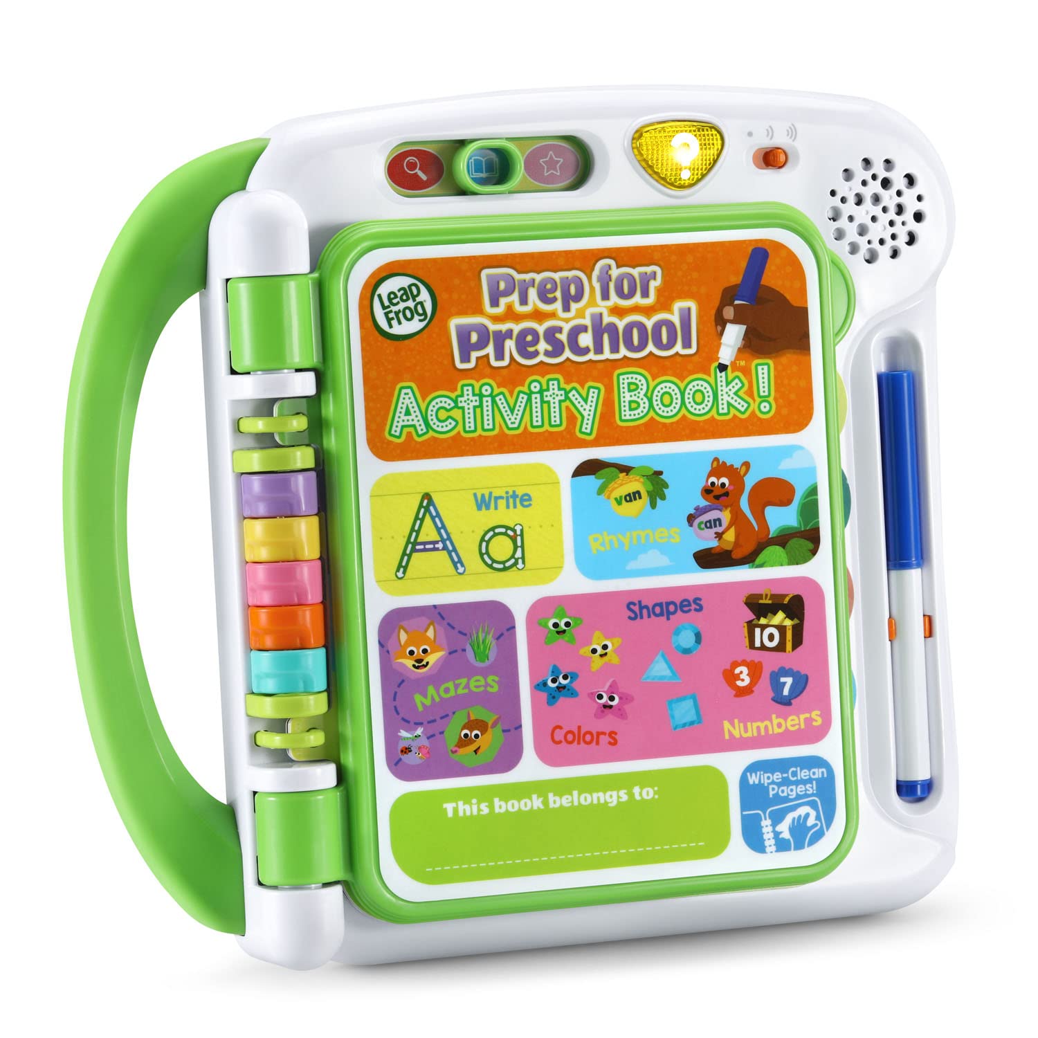 LeapFrog toddler learning toy open to alphabet touch sensitive page with colourful illustrations.