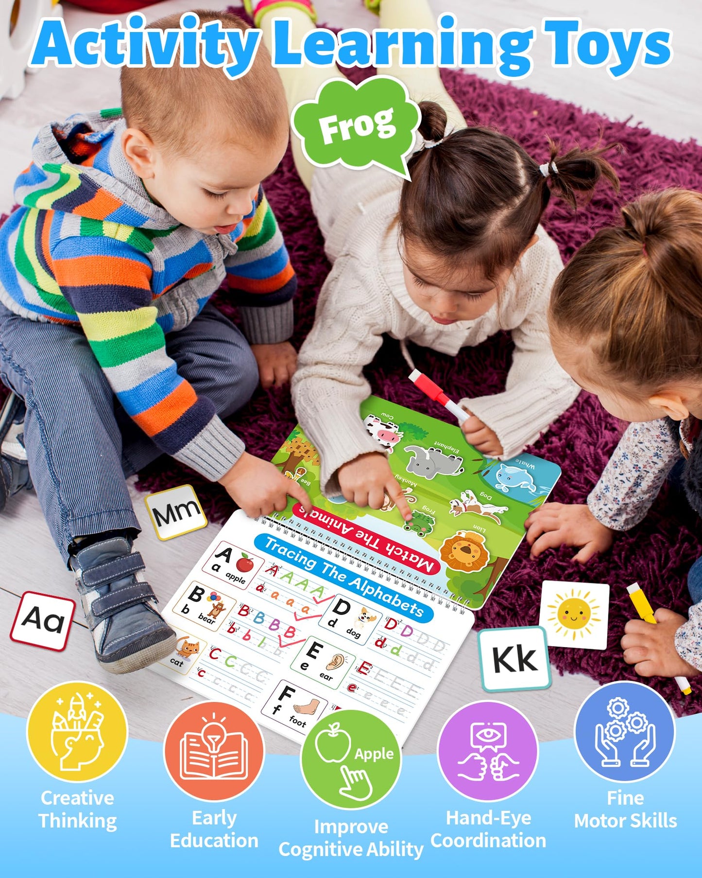 Benresive preschool educational binder open to the animal matching page with velcro pieces.