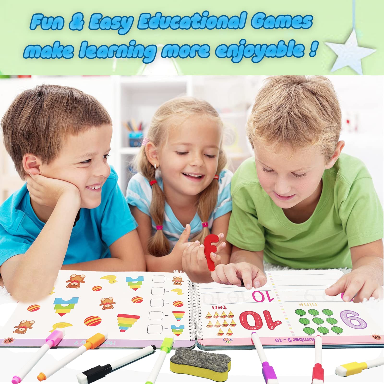 ALIANFLY preschool educational activity kit open on numbers tracing section with accessories.