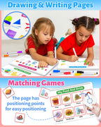 Benresive sensory busy book showing the fifteen drawing pages and eight colorful markers.