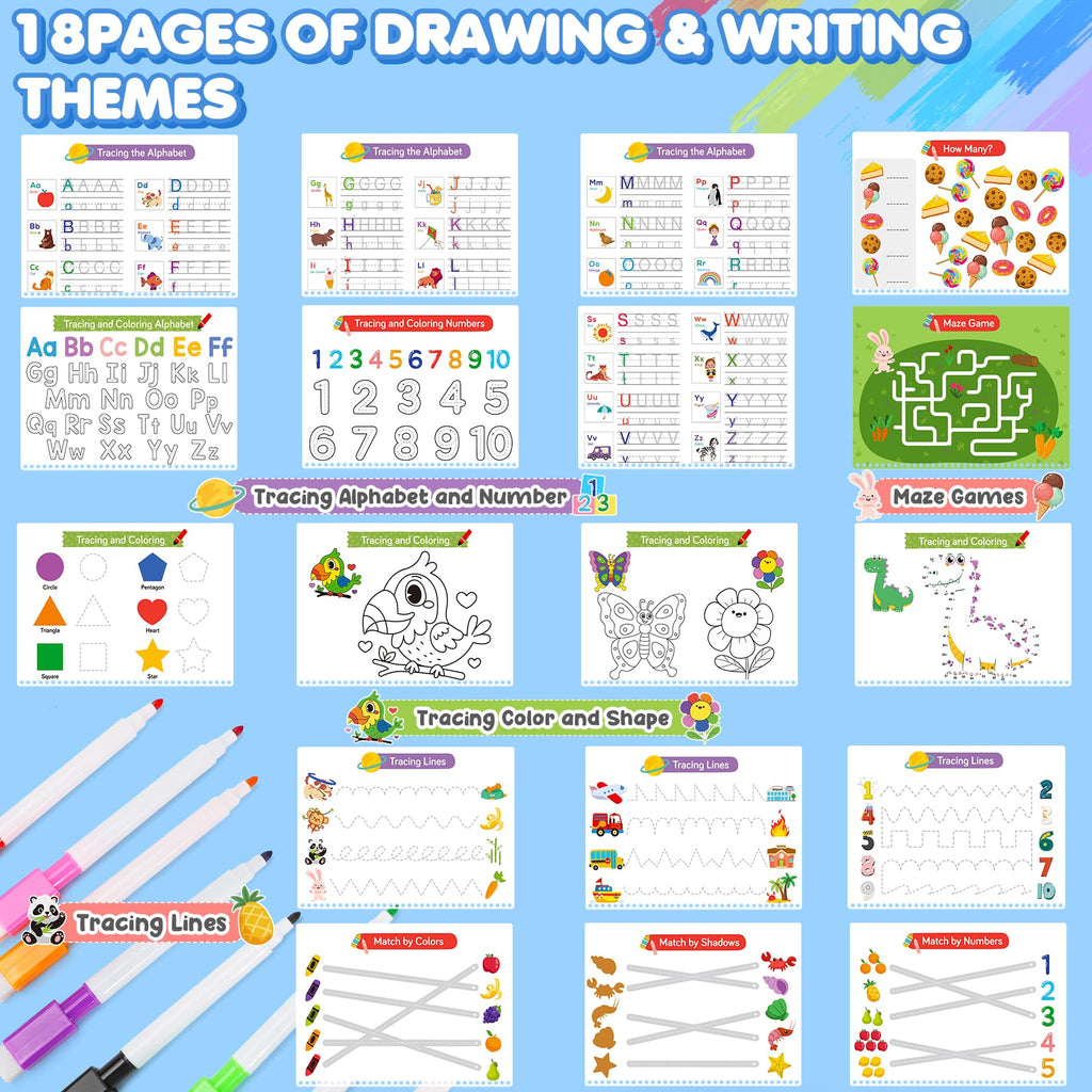 URMYWO reusable tracing and coloring book featuring thirty six core concepts with dry erase markers.