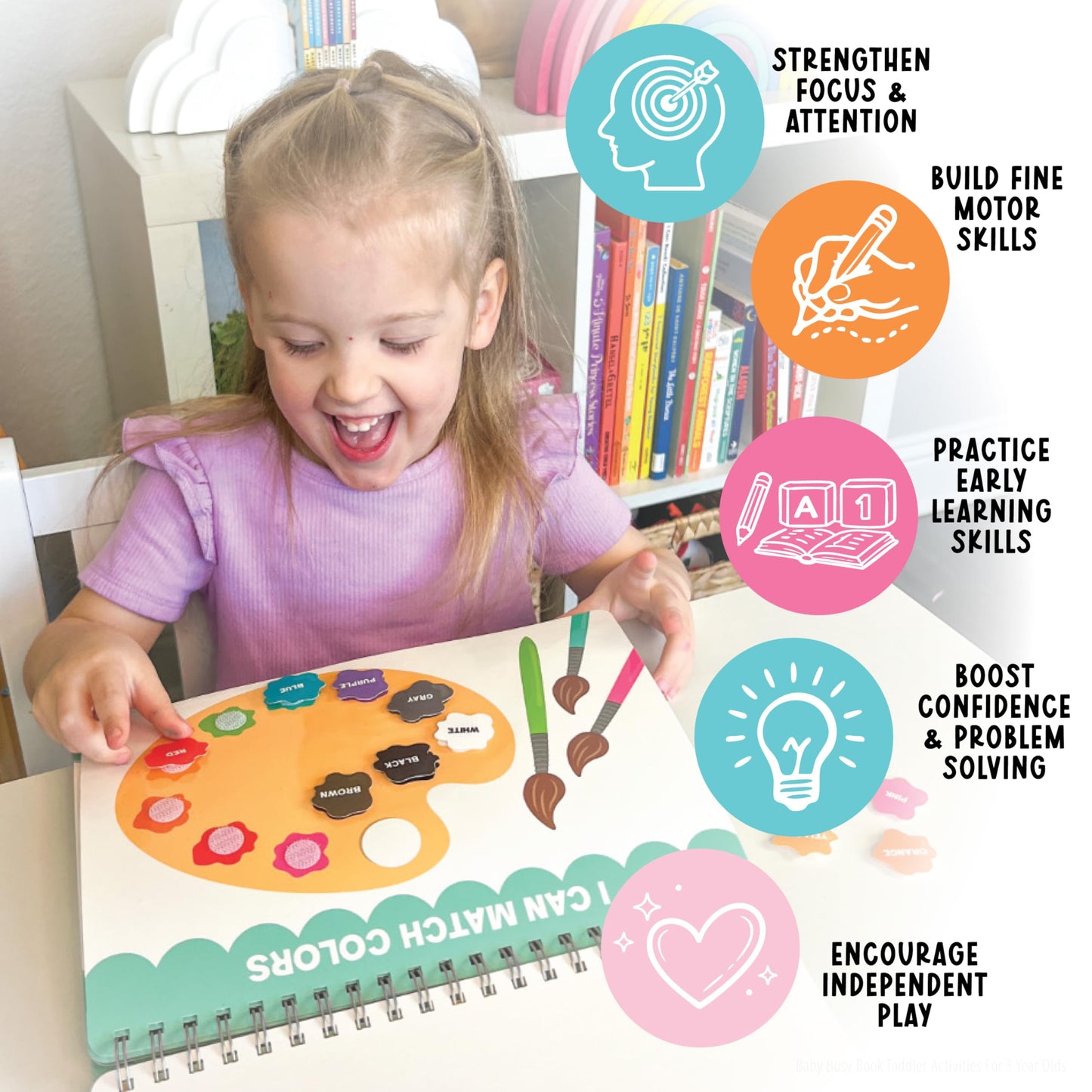 Hadley Designs educational sensory toy showing kids sorting shapes and colors layout.
