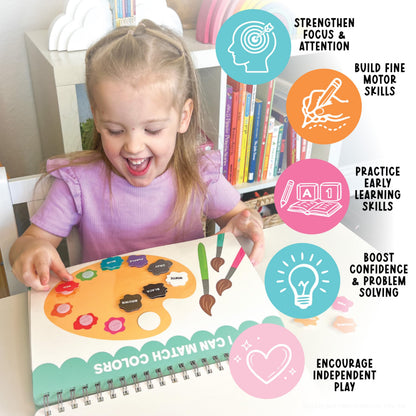 Hadley Designs educational sensory toy showing kids sorting shapes and colors layout.