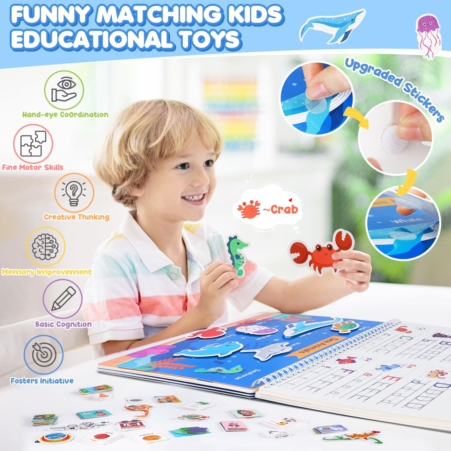 URMYWO kids activity workbook set highlighting the full packaging contents including markers and stickers.