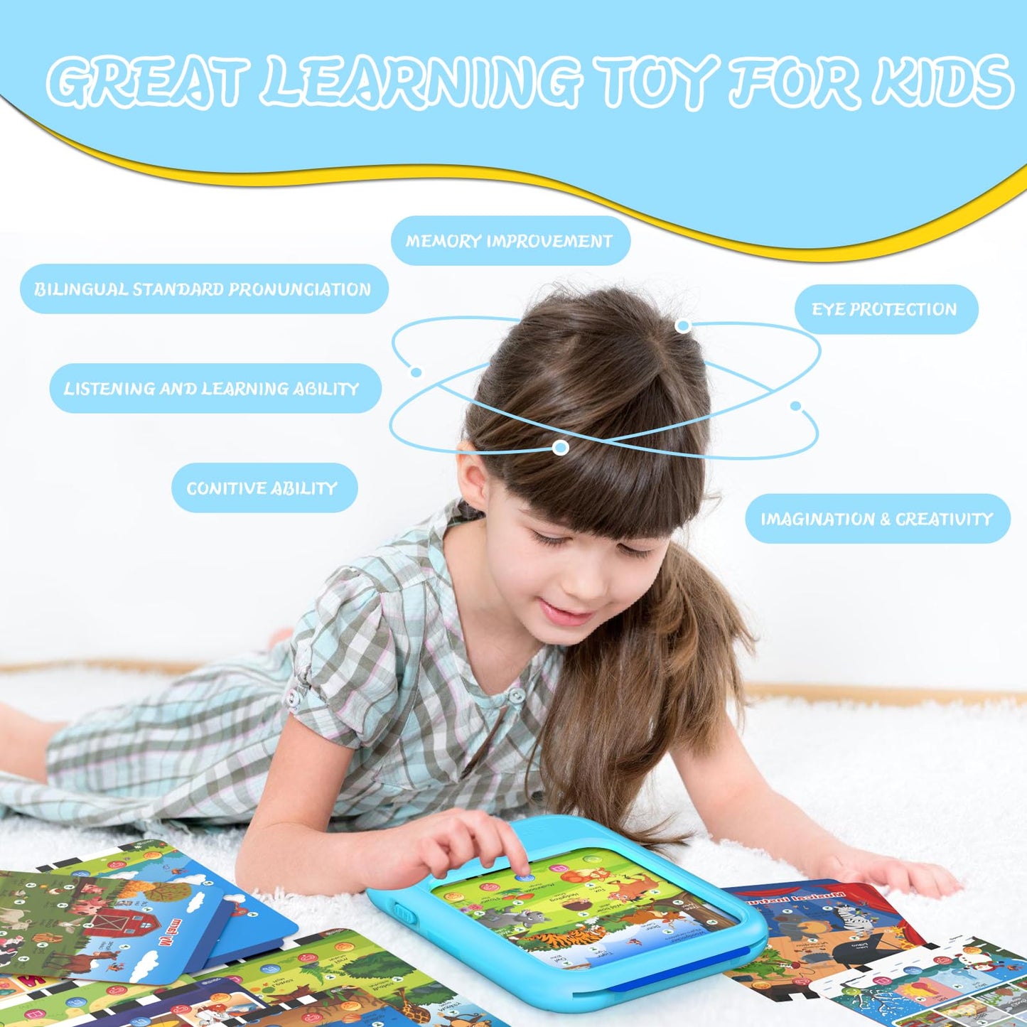Close-up of the bilingual language switch button on the Puzcande interactive toy device.