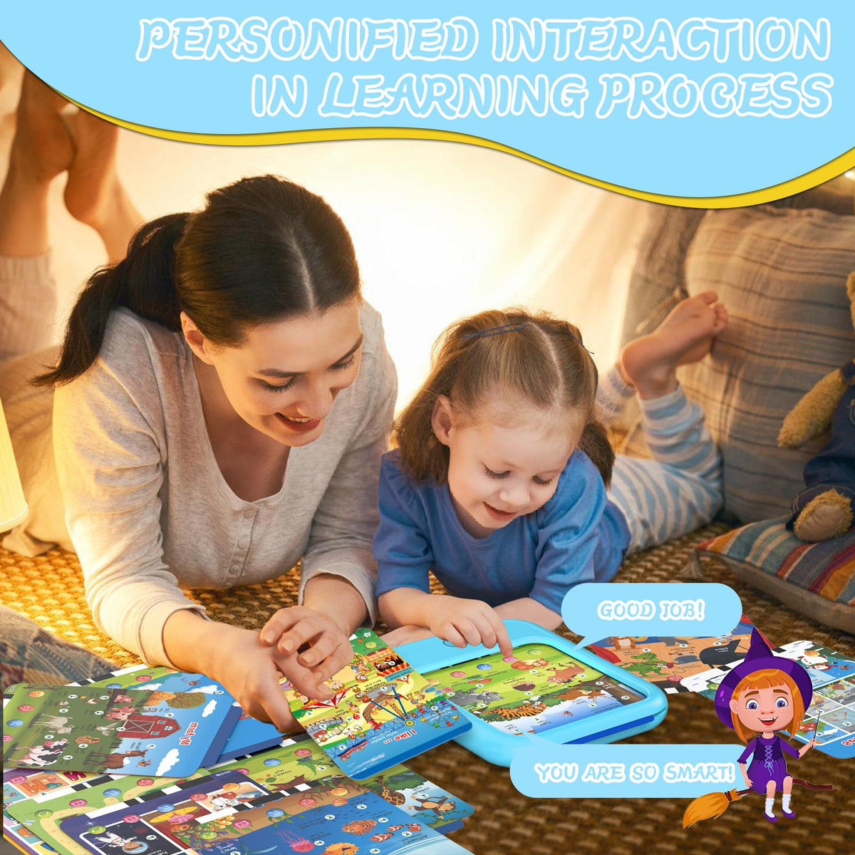 Puzcande educational tablet showing a dinosaur and prehistoric theme card active in the slot.