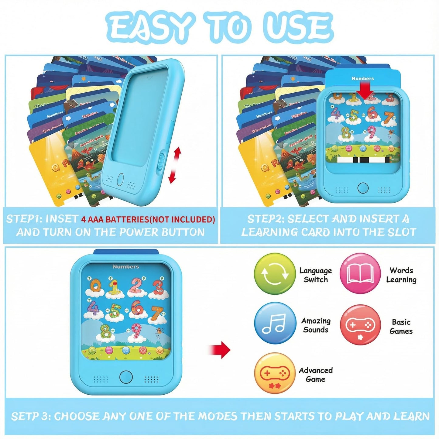 Durable drop-resistant plastic body construction of the Puzcande smart kids learning tablet.