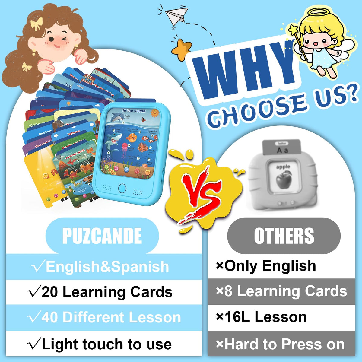 Full collection of the twenty double-sided thematic cards included with the Puzcande learning pad.