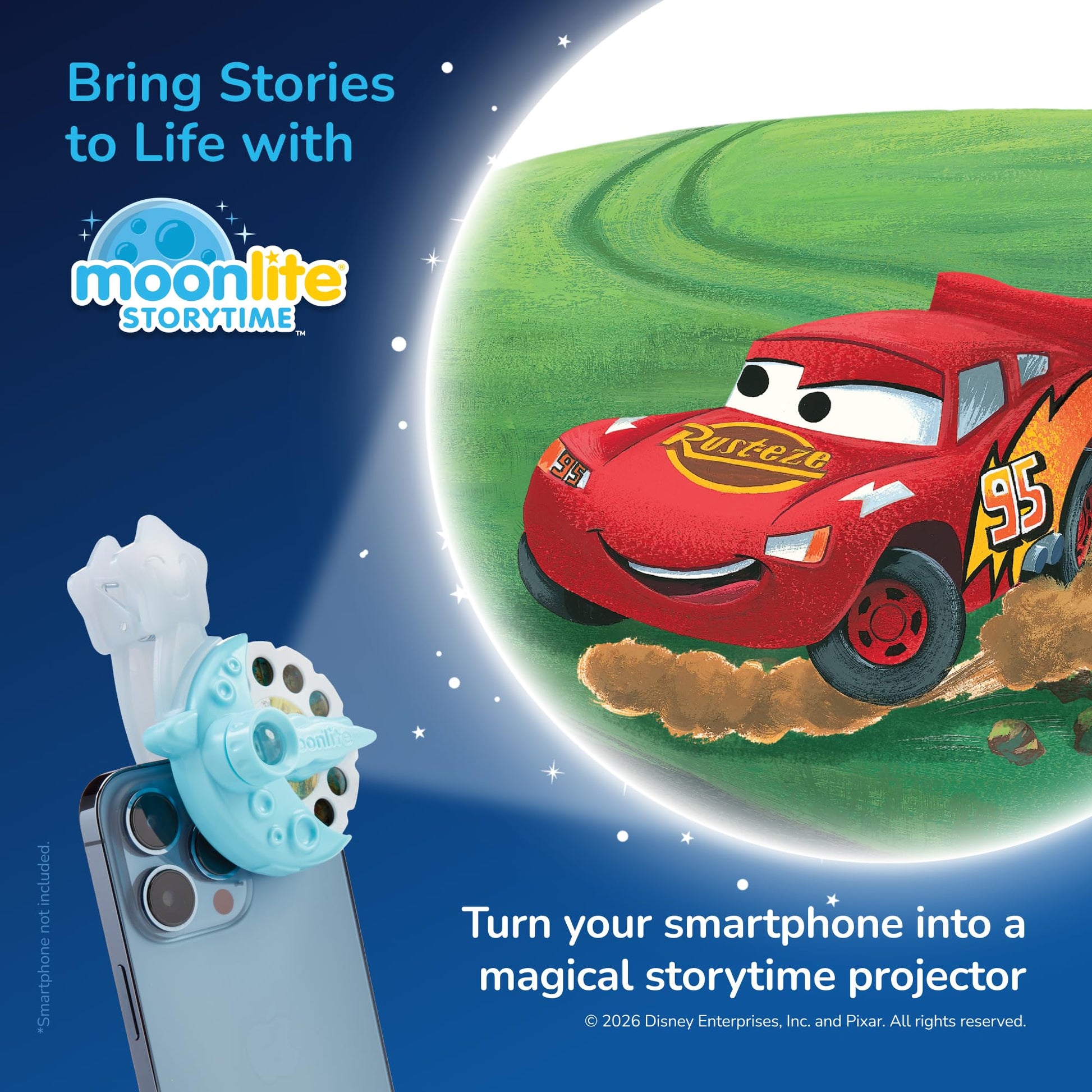 Close up look at the Moonlite companion application interface showing story text and audio controls.