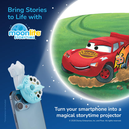 Close up look at the Moonlite companion application interface showing story text and audio controls.