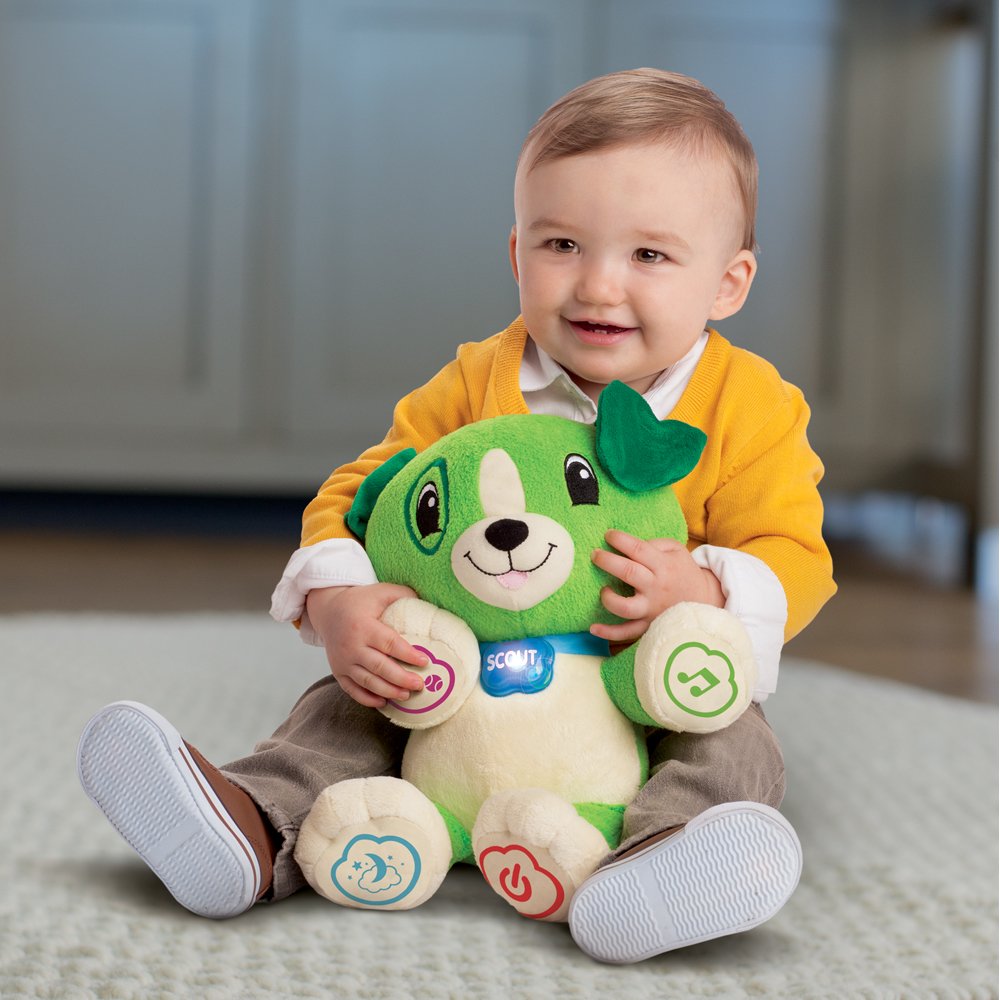 LeapFrog My Pal Scout educational toddler toy showing packaging details and electronic customization features.