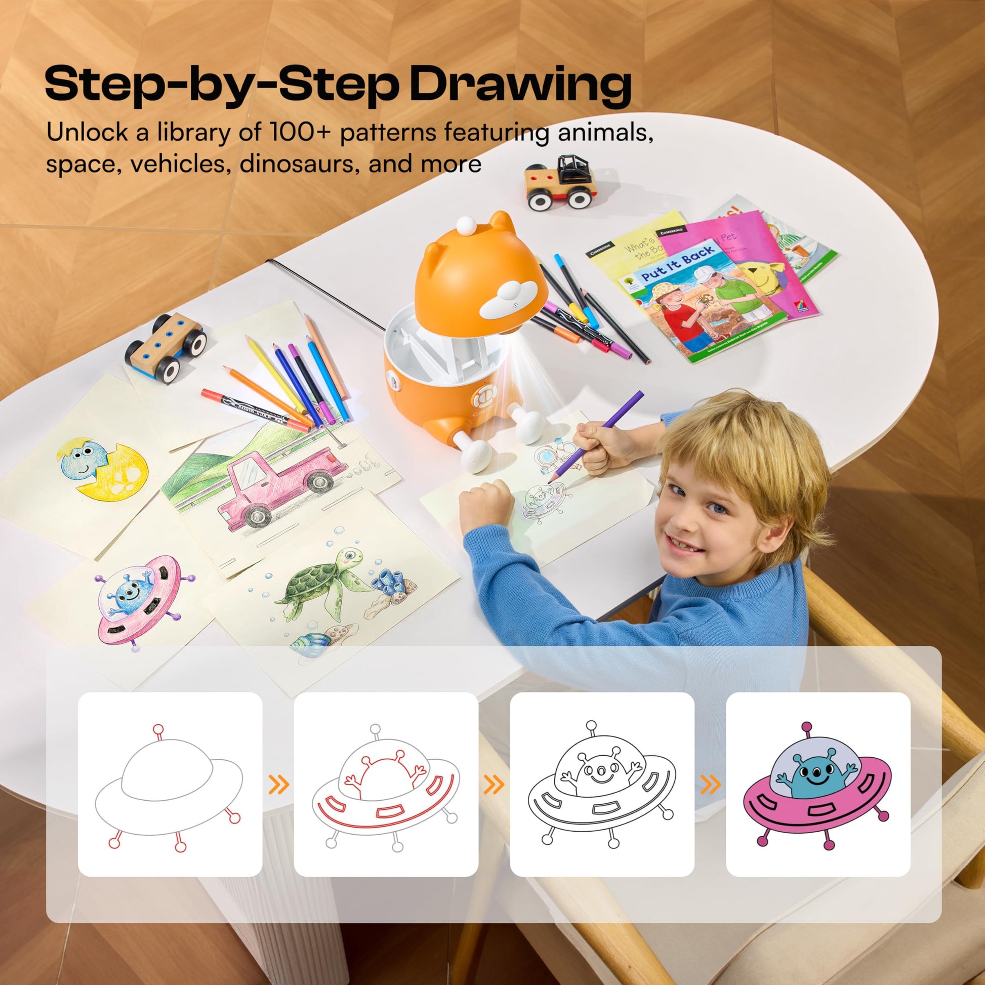 Caydo smart educational toy showcasing the step by step sketch application interface