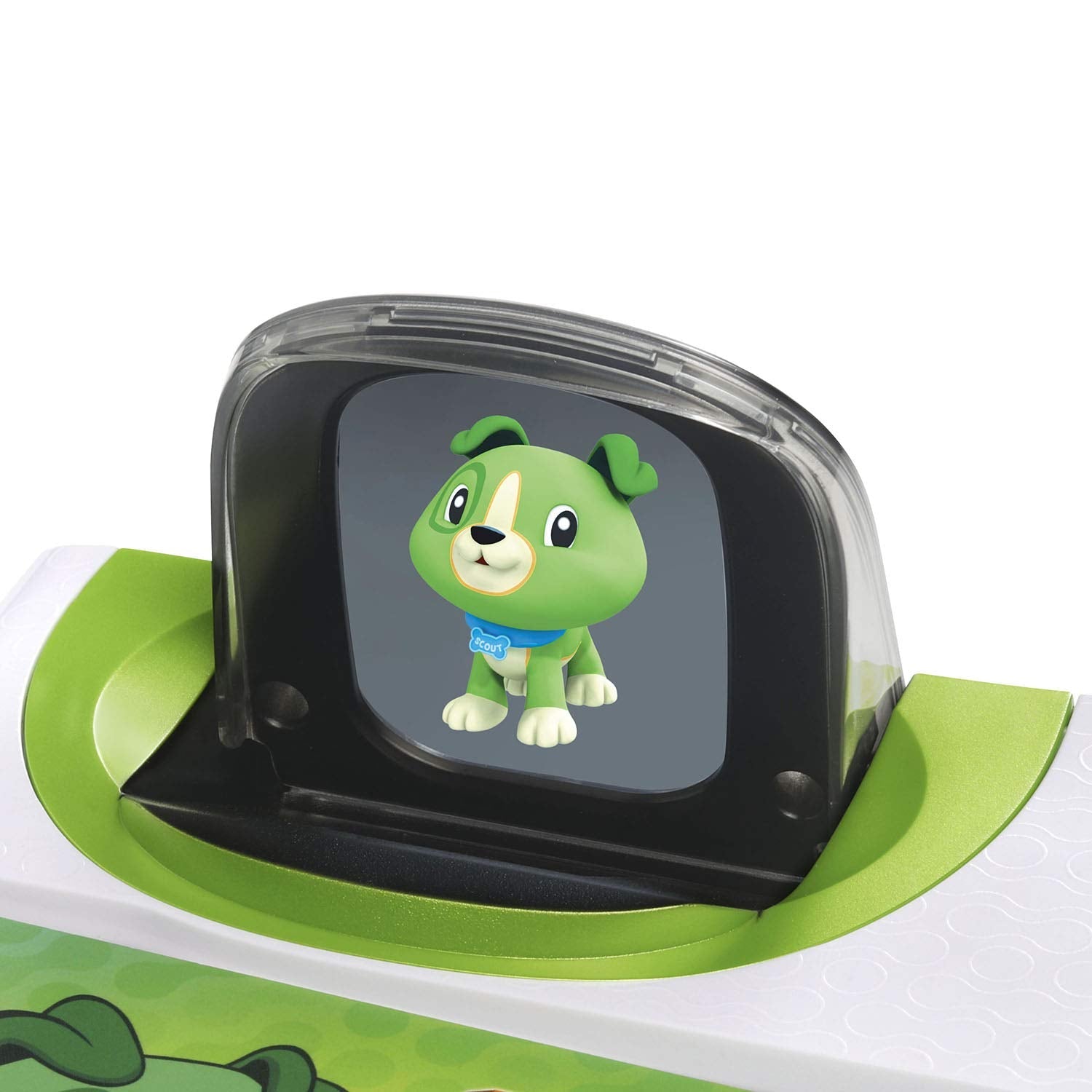 LeapFrog LeapStart green children tablet showing ergonomic stylus attachment point.