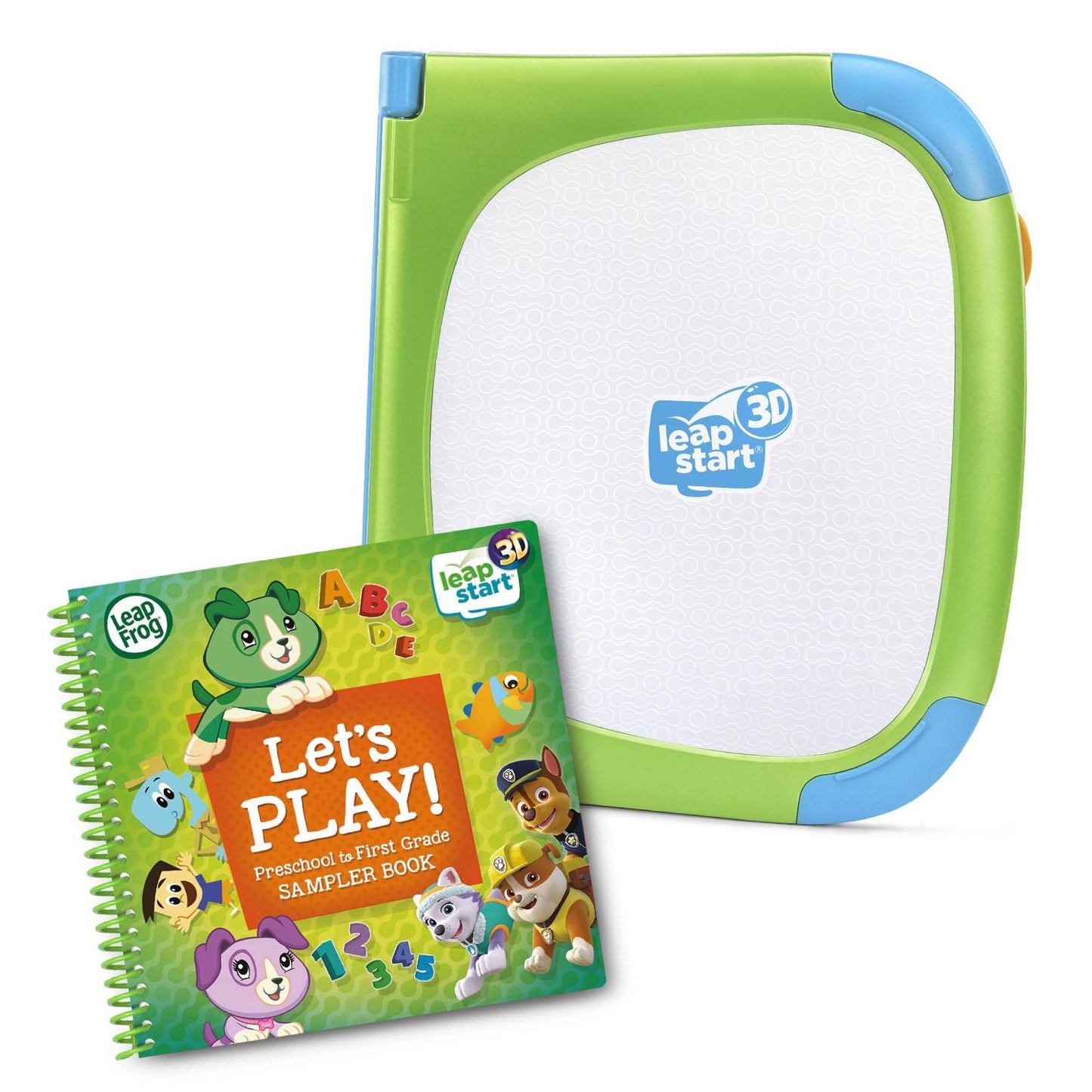 LeapFrog early learning system open book profile view with stylus resting on page.