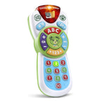 Green LeapFrog Scout electronic remote toy highlighting the weather and music buttons.