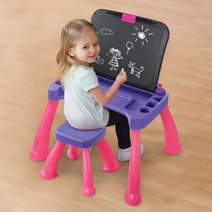 VTech Touch and Learn Activity Desk Deluxe Pink chalkboard surface configuration view