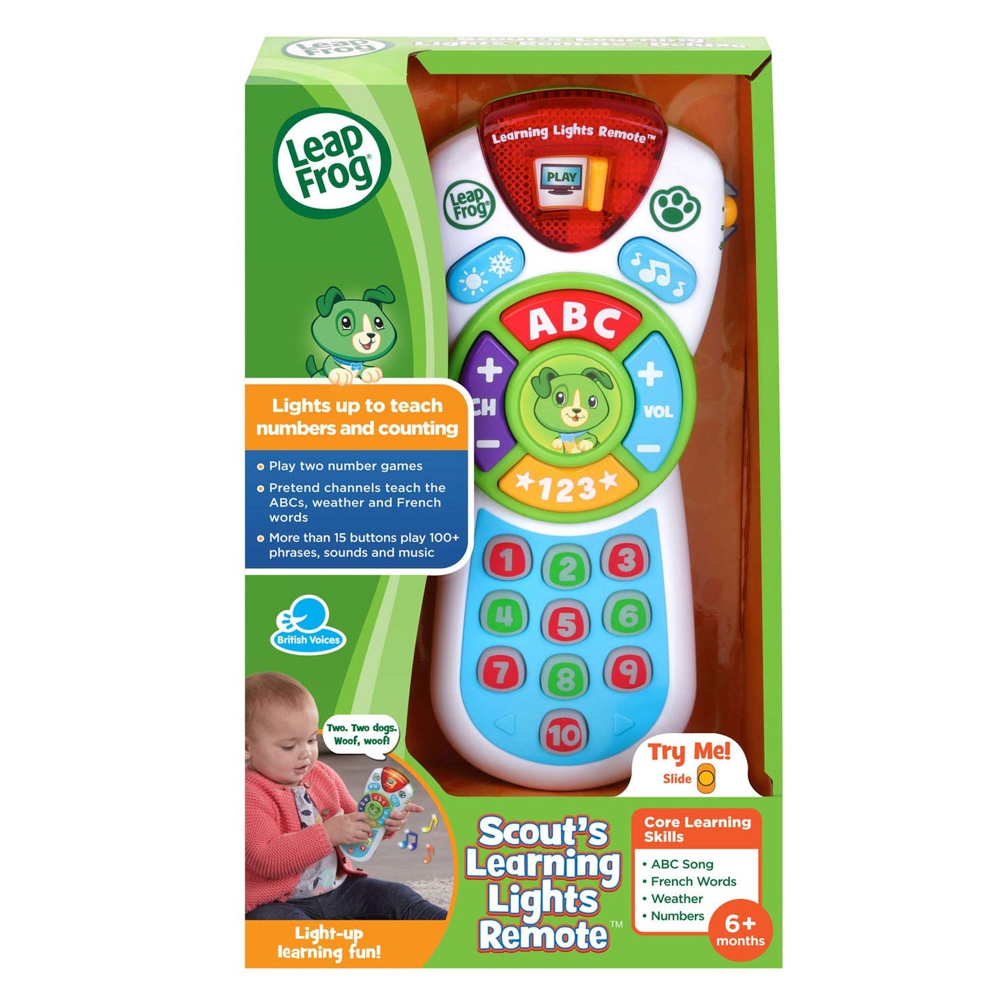 Back view of the green LeapFrog educational toy remote showing the secure battery compartment.