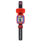 VTech Marvel superhero learning watch showing the adjustable red silicone wrist strap and secure buckle.