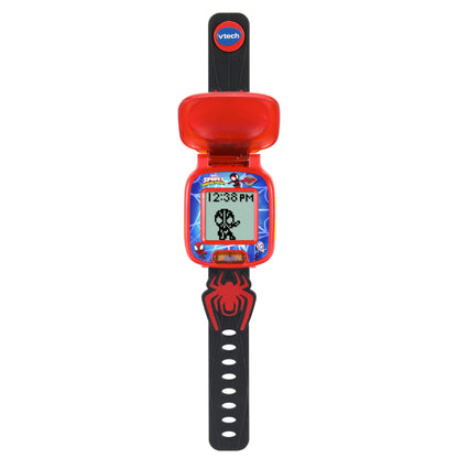 VTech Marvel superhero learning watch showing the adjustable red silicone wrist strap and secure buckle.