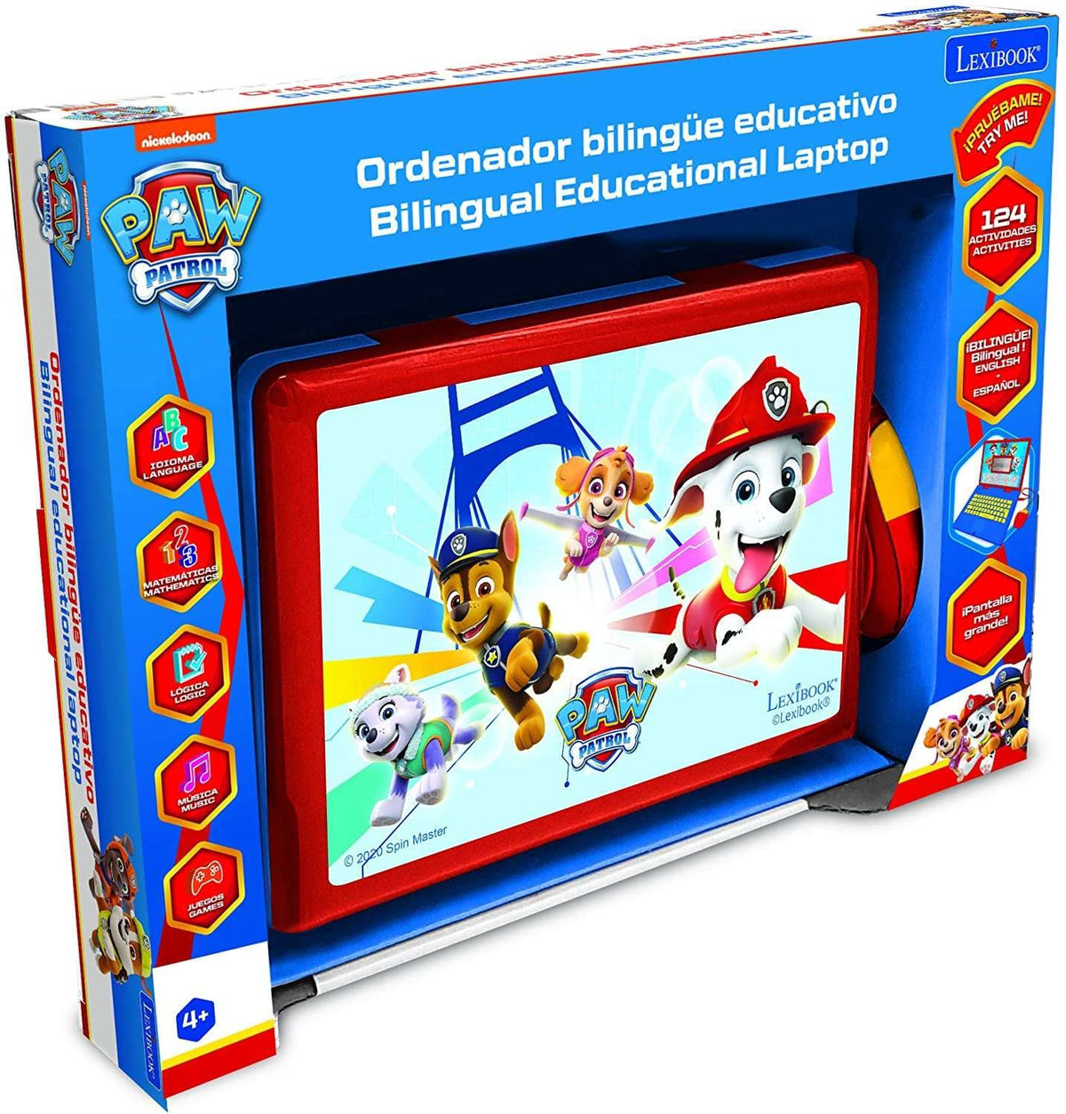 Lexibook bilingual kids computer showing red and blue casing with open LCD screen