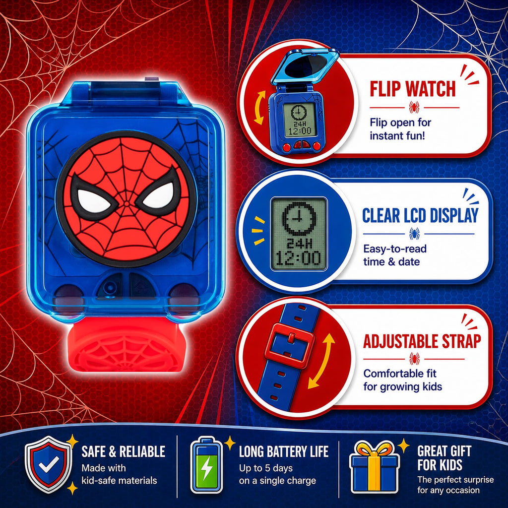 Accutime kids digital watch blue flip top case open showing the interactive digital screen