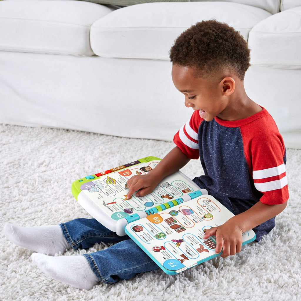 LeapFrog A to Z dictionary toy back packaging displaying usage instructions and features