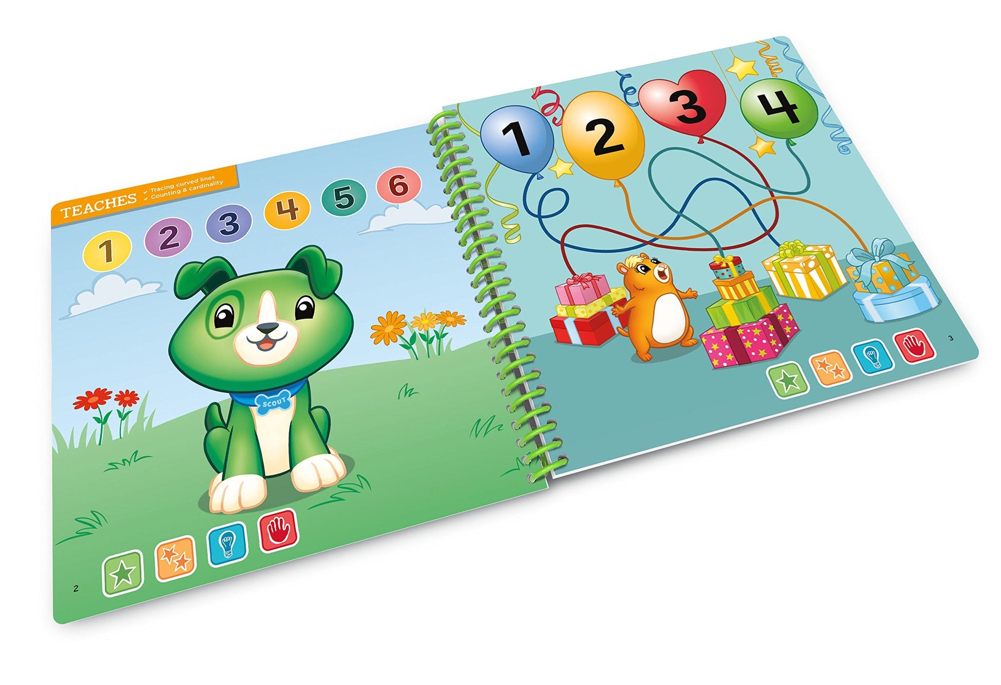 Close up view of the counting activities inside the stylus powered preschool educational book