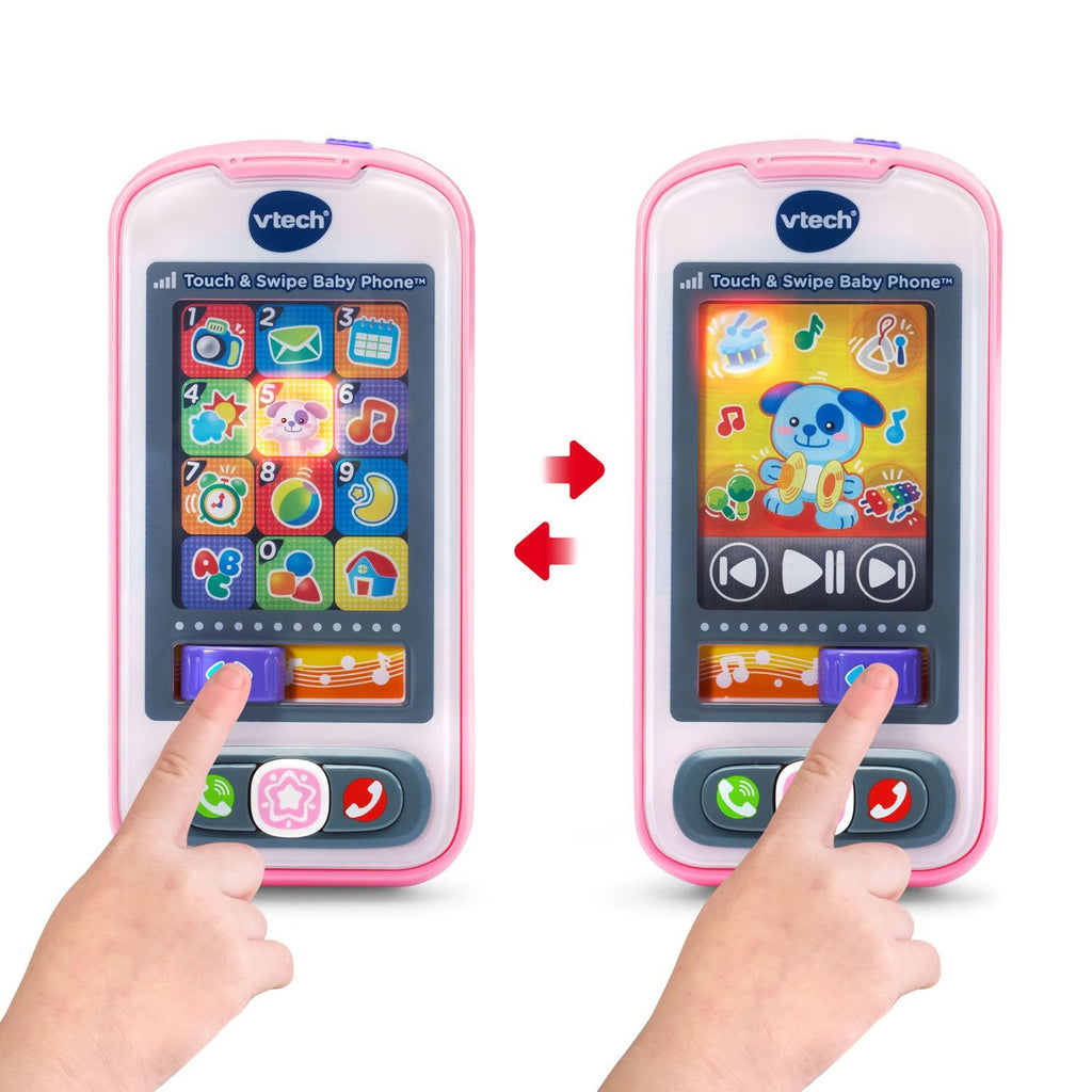 Authentic USA imported VTech baby phone in pink showing the secure battery compartment.