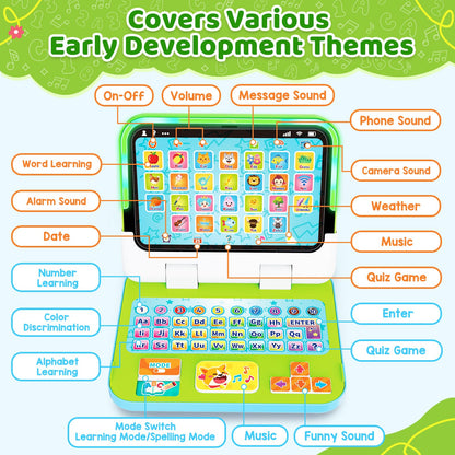 GMAOPHY 2-in-1 baby computer toy highlighting the four interactive educational mode switches