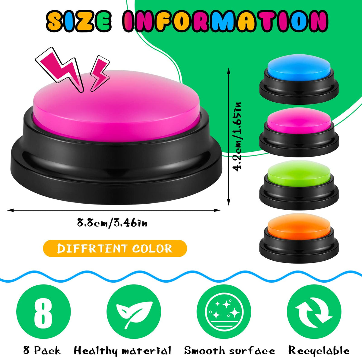 Close up view of a green Honoson recording button highlighting the large clickable surface for quick player response.