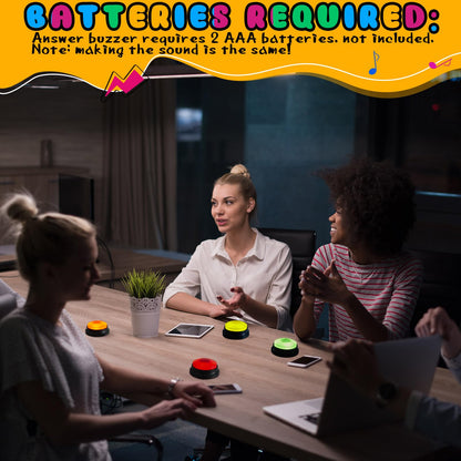 The complete eight piece set of Honoson recordable answering buttons laid out neatly to showcase the dual color pairs.