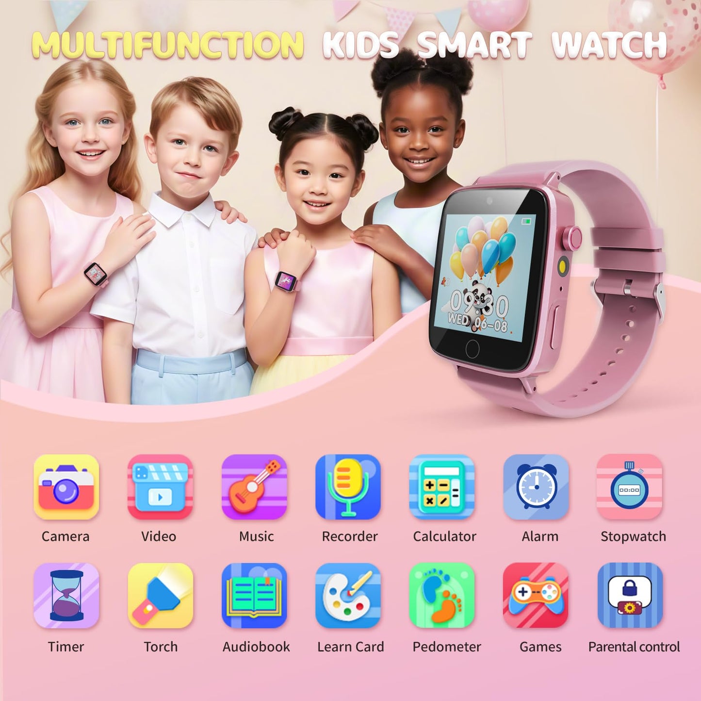 ZUODUN educational toy smartwatch displaying interactive puzzle games menu
