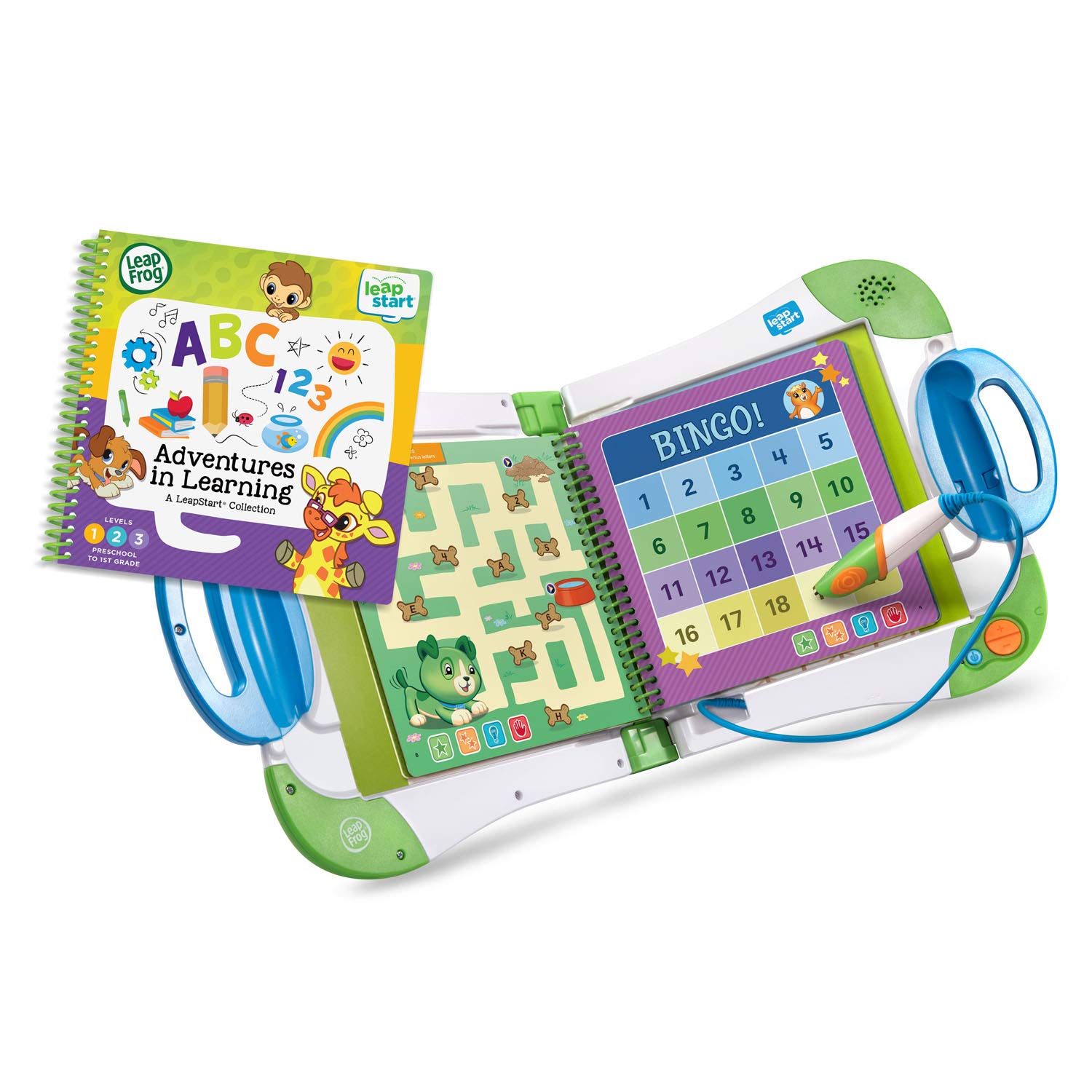 LeapFrog LeapStart Preschool Success bundle showing green console body and built in carrying handle