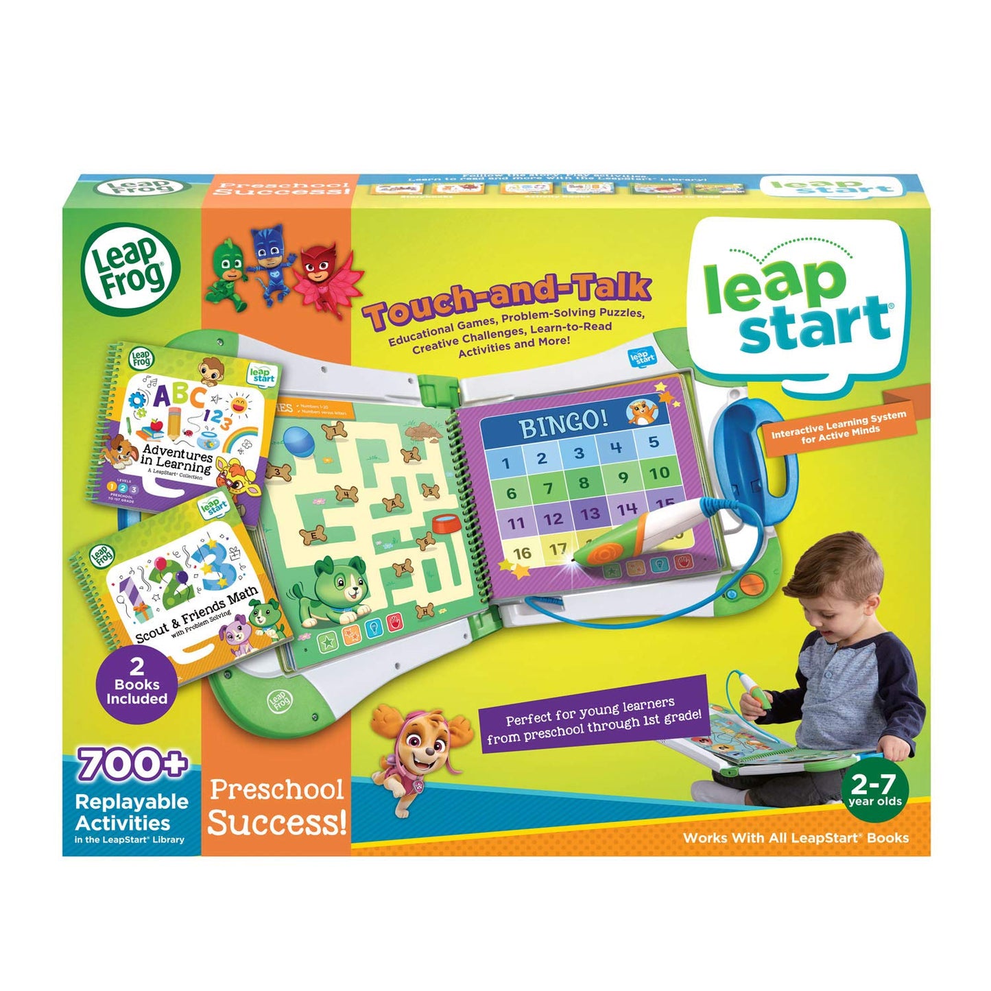 LeapFrog LeapStart portable green book device open on table illustrating early counting and reading games