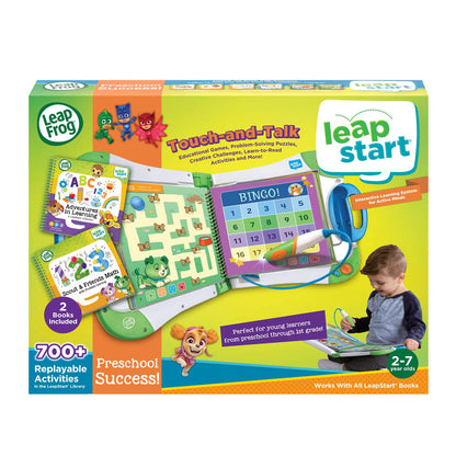 LeapFrog LeapStart portable green book device open on table illustrating early counting and reading games