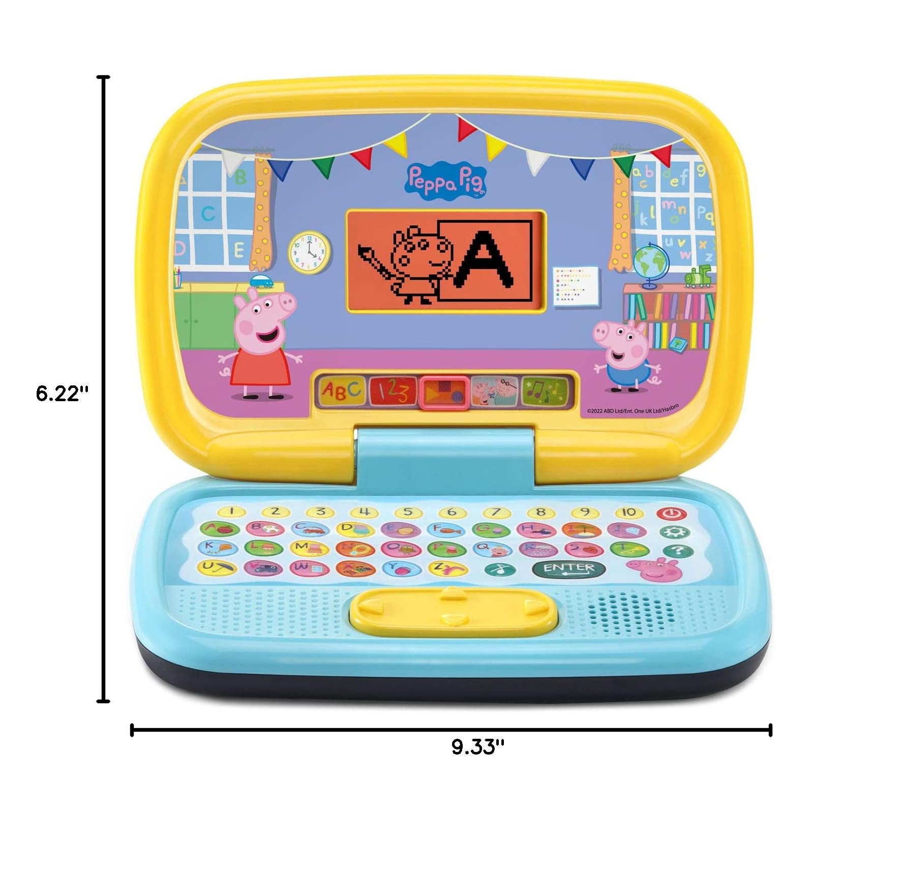 Angled view of the electronic learning system showcasing the child-safe construction and button layout.
