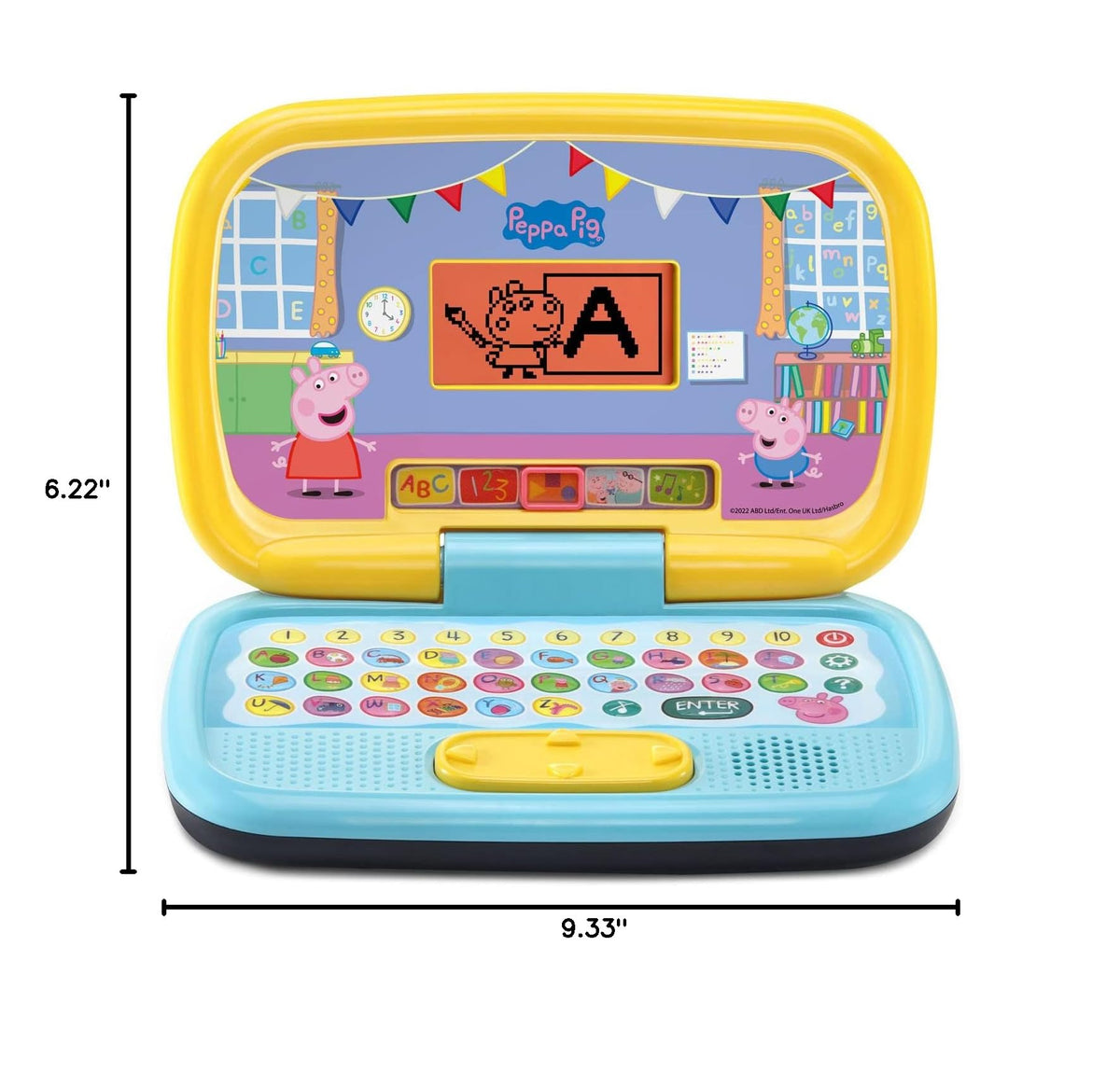 Angled view of the electronic learning system showcasing the child-safe construction and button layout.