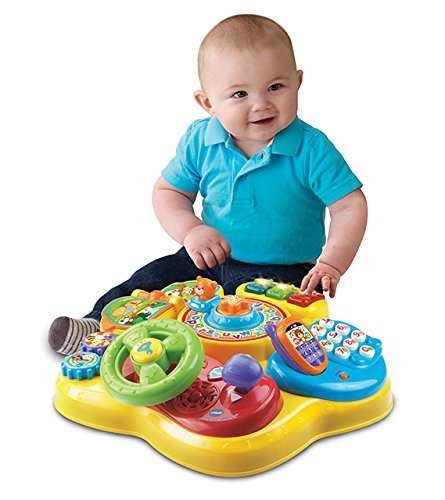VTech toddler activity table with detachable purple legs for standing play mode.