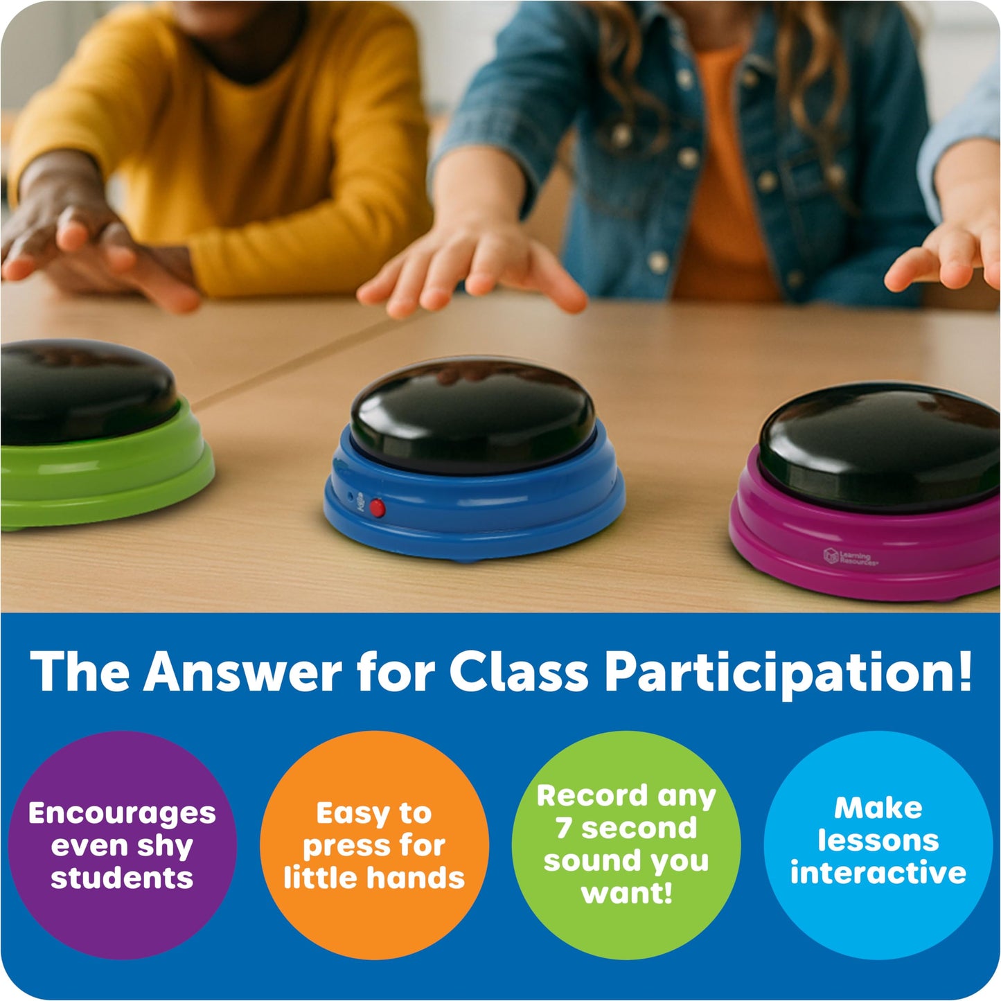 Learning Resources durable audio playback buzzer showing the wide tap surface