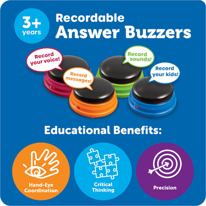 Learning Resources educational speech therapy communication buttons being pressed by hand