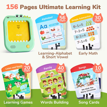 JoyCat talking flash cards being inserted into the green interactive learning pad