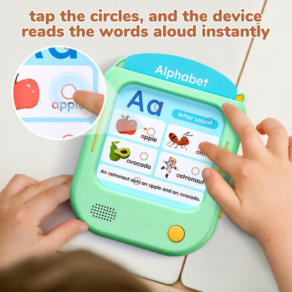 JoyCat preschool learning toy showing phonics and short vowel cards