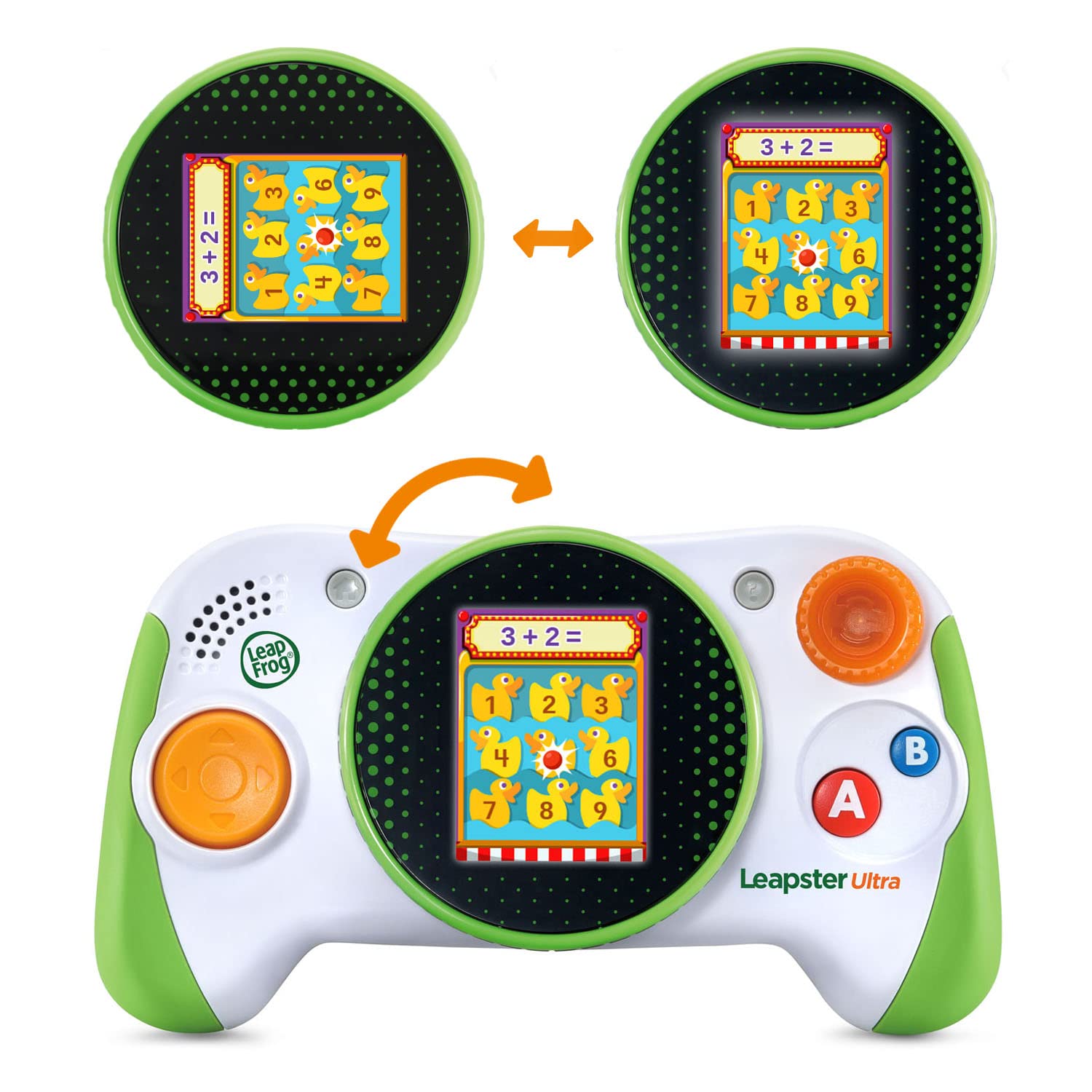 LeapFrog educational gaming device showcasing the built-in screen displaying the interactive learning menu.