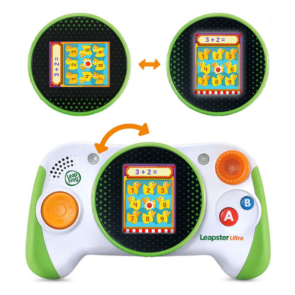 LeapFrog educational gaming device showcasing the built-in screen displaying the interactive learning menu.