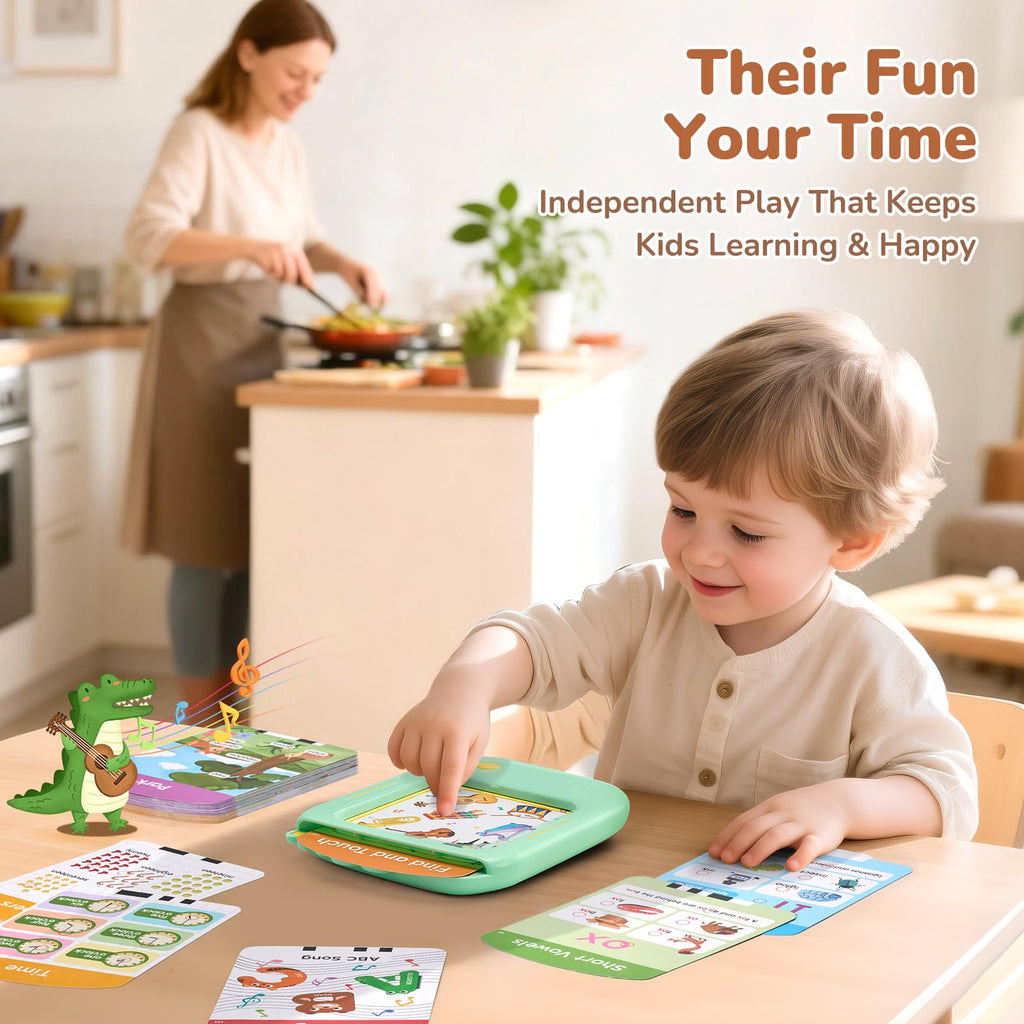 JoyCat screen-free interactive quiz games card view for independent learning