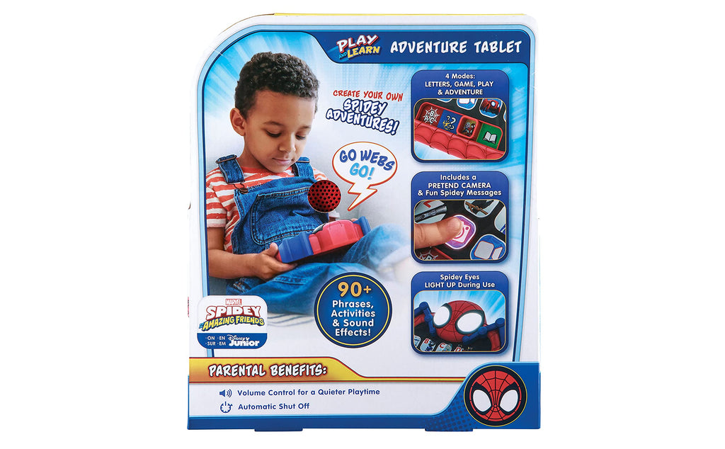 Packaging of the authentic USA imported eKids Spider-man preschool tablet showing age compatibility