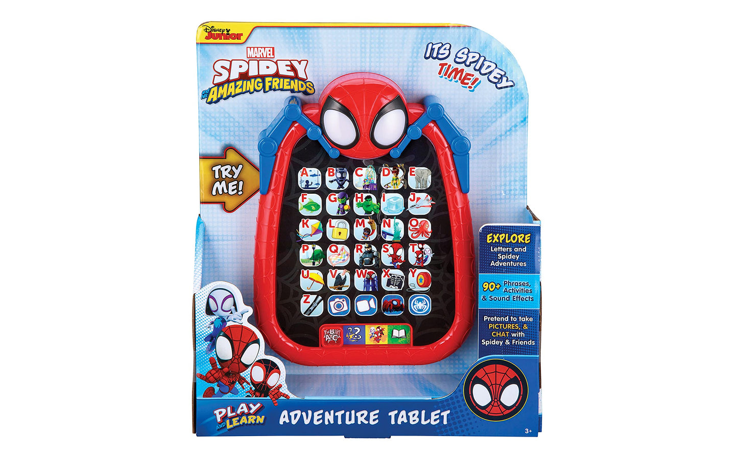 Rear view of the eKids Spidey portable educational device showing the secure battery compartment casing